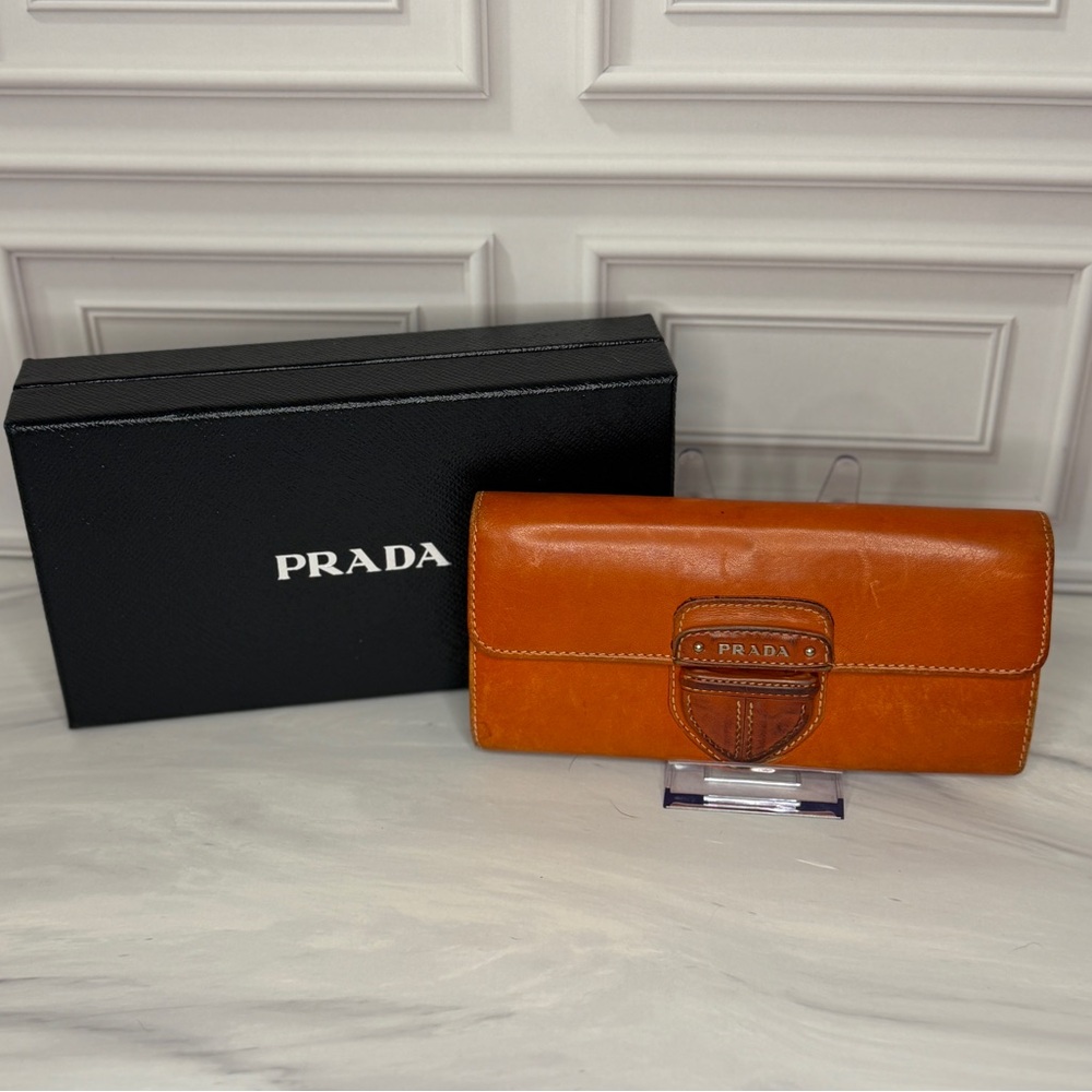 Prada City Calf Leather Long Wallet | Aragošta Brown | Full Inclusion - Picture 2 of 12